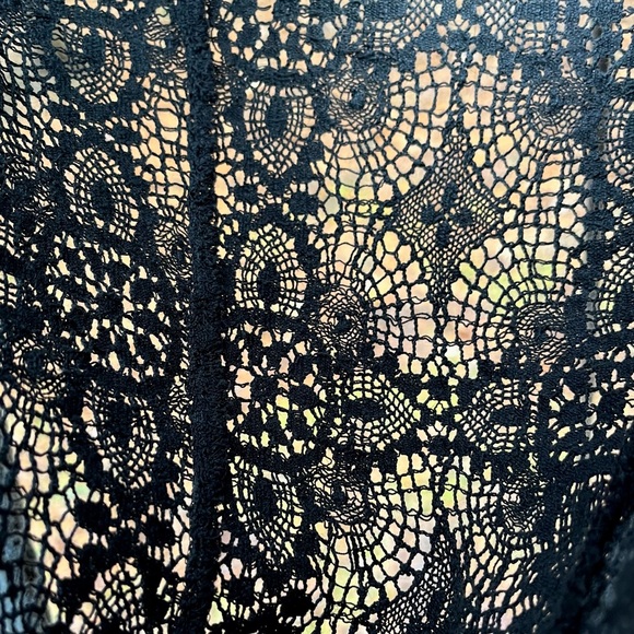 90s Caché Black Cotton Crochet Lace Zip-Up Blouse - Picture 3 of 15
